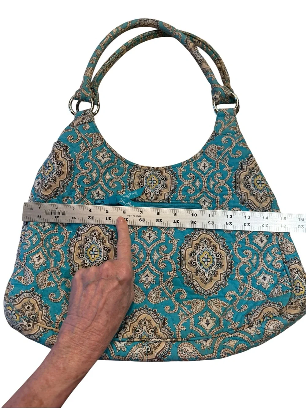 Vera Bradley Totally Turquoise Stylish Teal Patterned Hobo Style Shoulder Bag